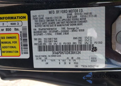 2013 Ford Fusion Se from USA, damaged, VIN 3FA6P0H7XDR384534